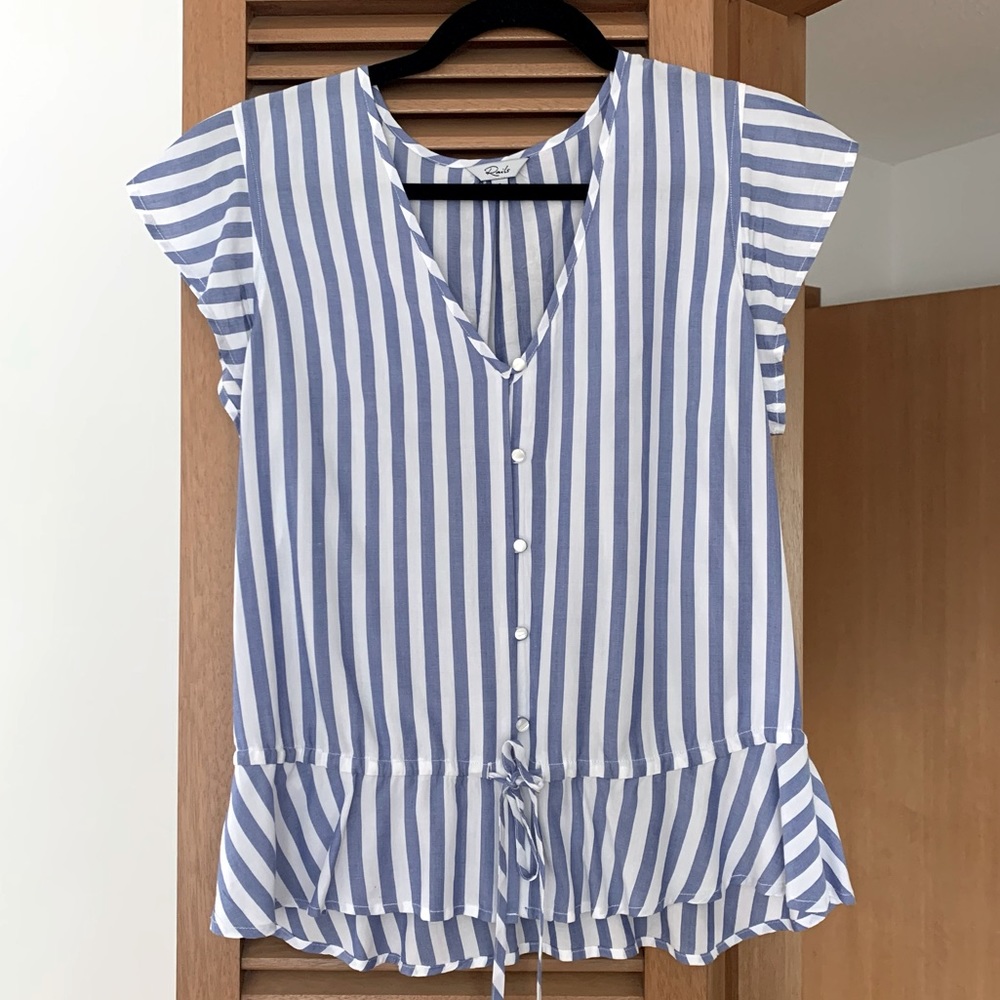 Rails Button Up Blouse | Blue White Stripes | Size S